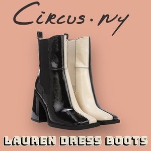 Lightly Worn CIRCUS by SAM EDELMAN Lauren Dress Boots-Black & Cream. No Box